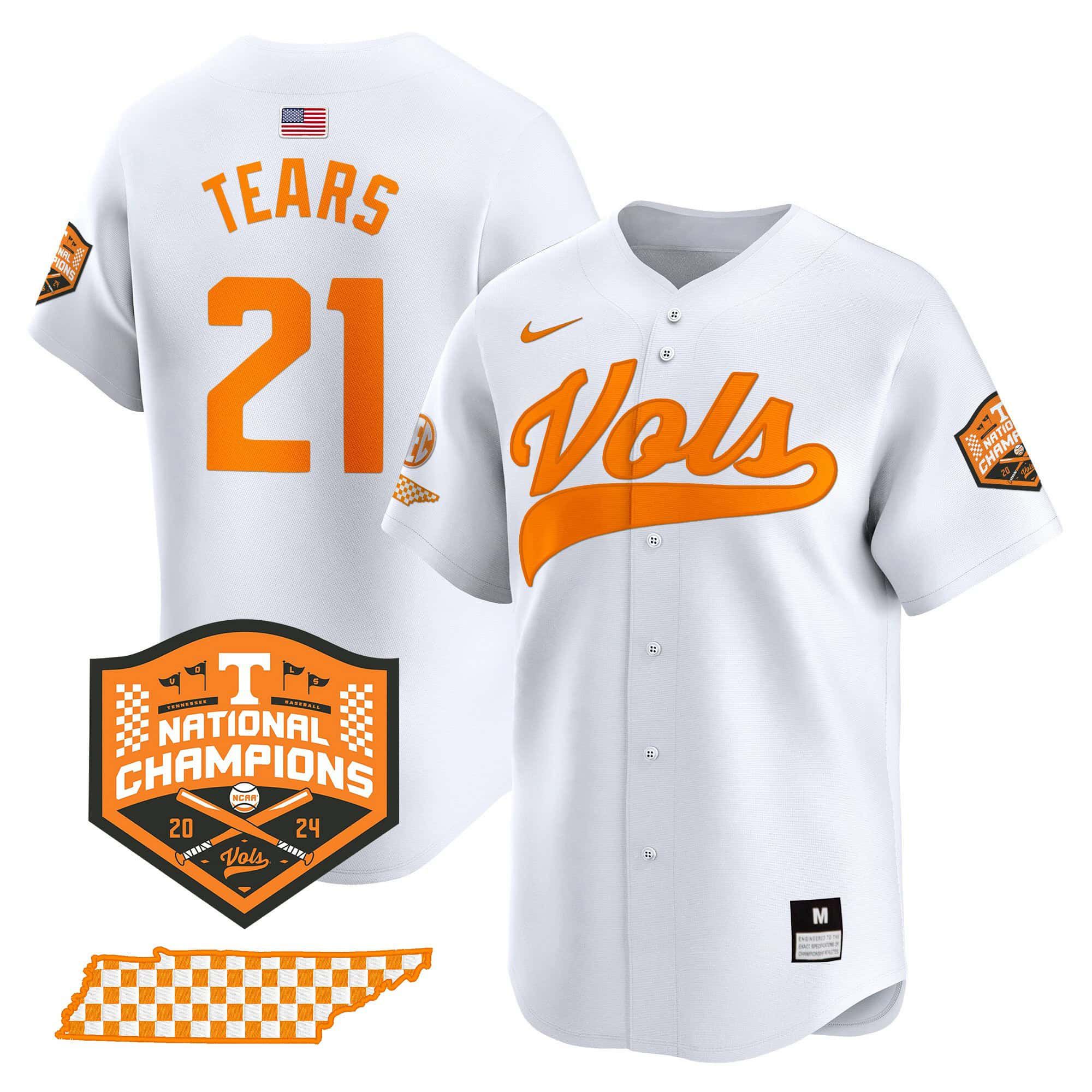 Men Tennessee Volunteers #21 Tears White 2024 Nike Champions Vapor Premier Limited NCAA Jersey